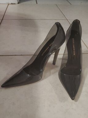 Good American Black Transparent Pointed-Toe Stiletto Pumps